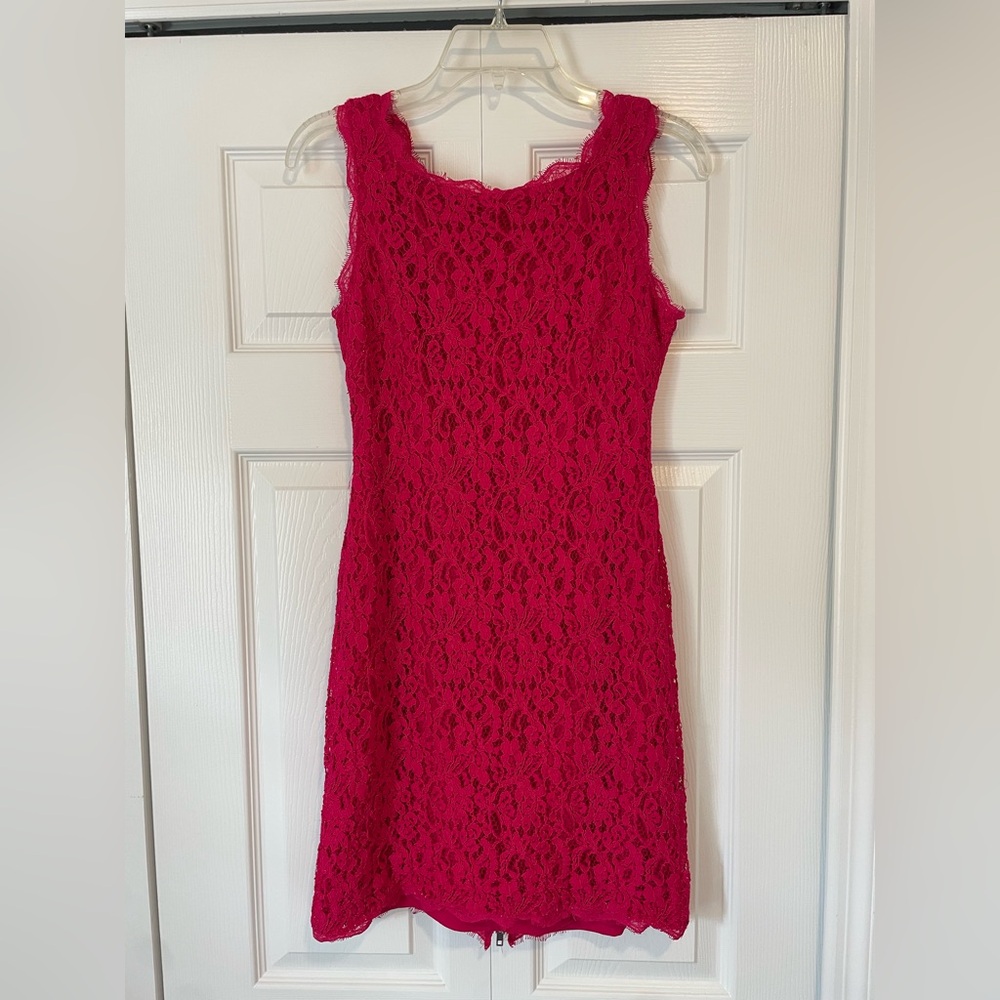 Adrianna Papell Lace Mini Dress hot pink